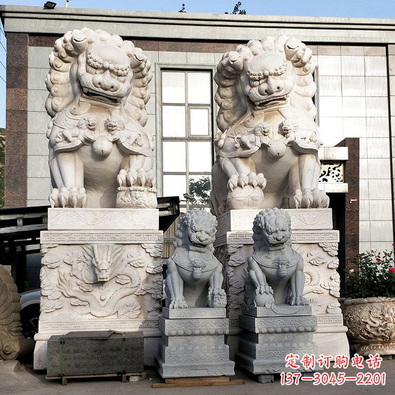 盐城北京的石狮子-景区园林大型汉白玉看门神兽
