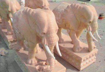 盐城鼻卷如意晚霞红大象石雕