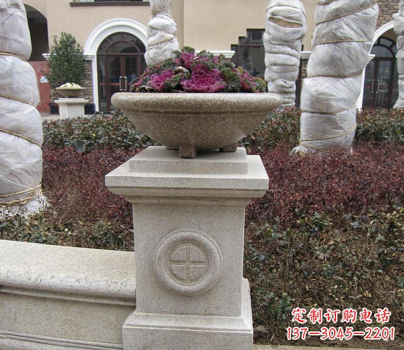 盐城别墅景观大理石花盆石雕_2