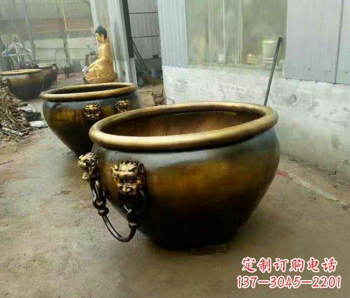 盐城别墅招财水缸铜雕塑摆件 (4)