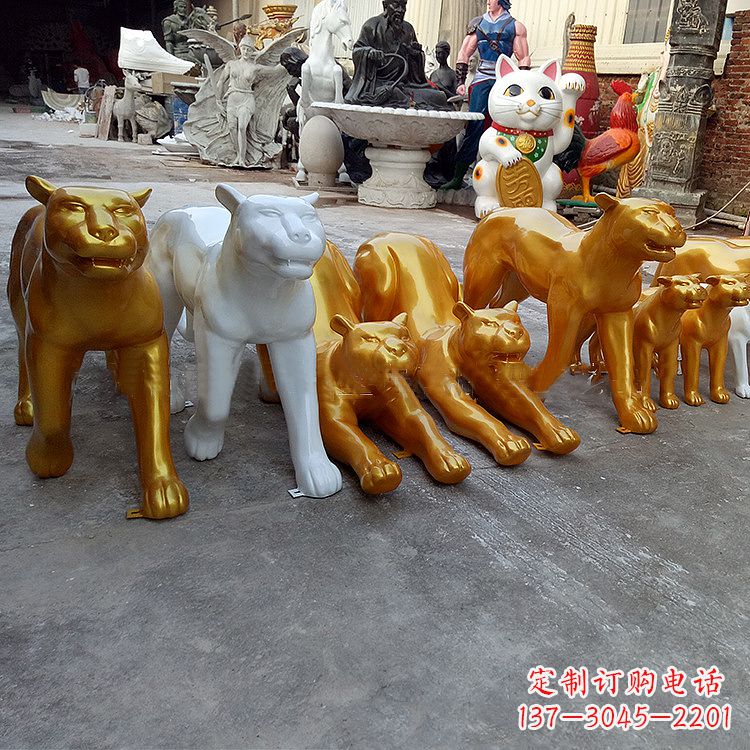 盐城玻璃钢金钱豹雕塑,定制精美动物雕塑摆件