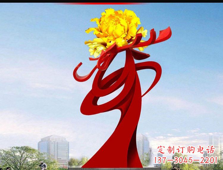 盐城不锈钢城市大型牡丹花雕塑