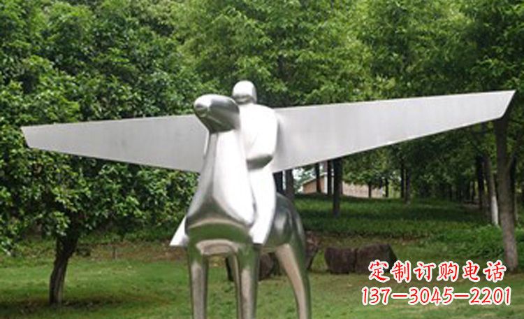 盐城不锈钢抽象骑飞马的人物雕塑
