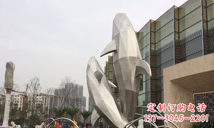 盐城不锈钢海豚喷泉雕塑精美的海洋之美