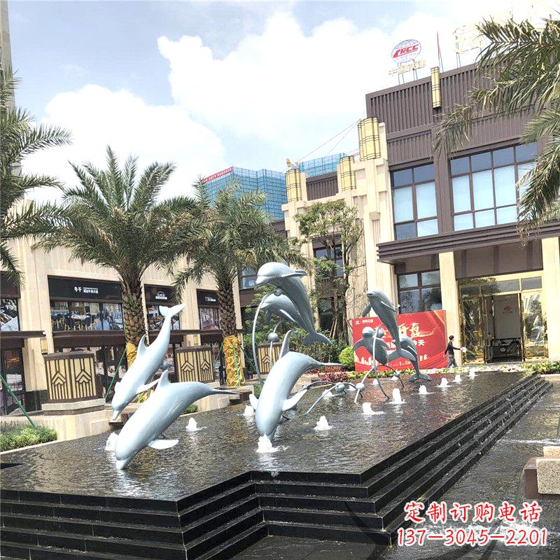 盐城精美海豚喷泉,点缀城市企业街道