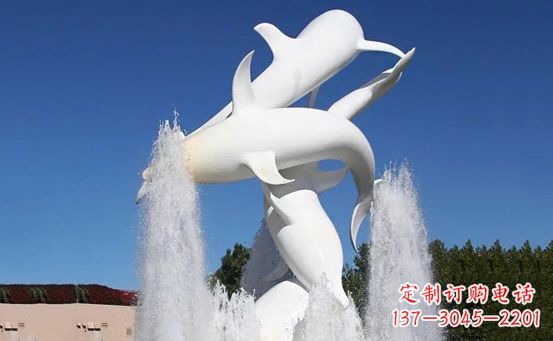 盐城不锈钢海豚喷泉雕塑传递海豚的美丽
