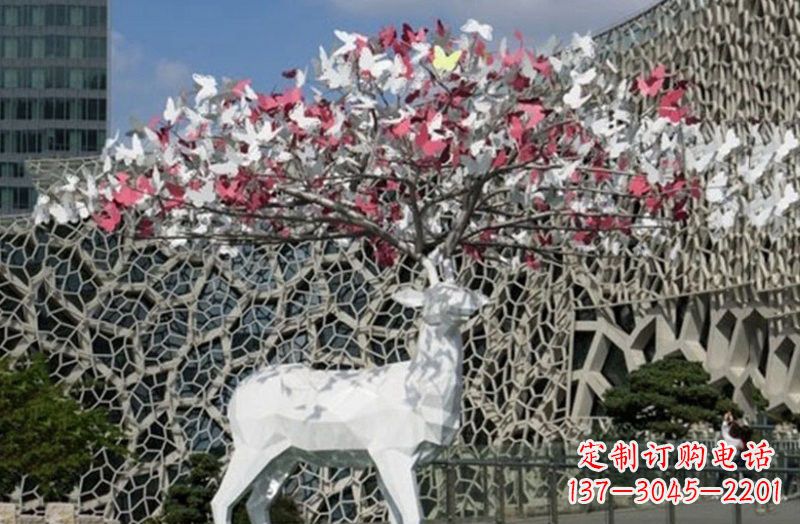 盐城不锈钢几何小鹿雕塑精致之美