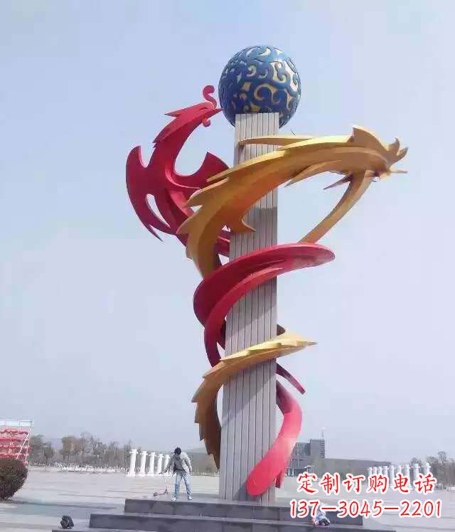盐城青铜龙柱景观雕塑城市的精神象征