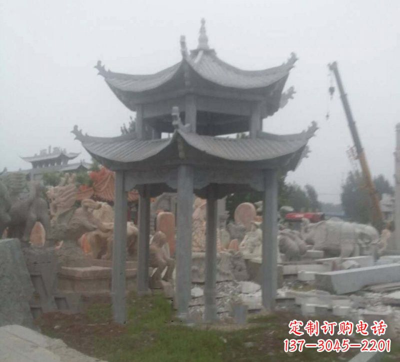盐城大理石六角凉亭石雕，精美绝伦