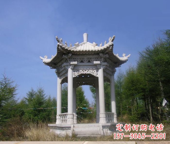 盐城精美大理石六角石凉亭雕塑
