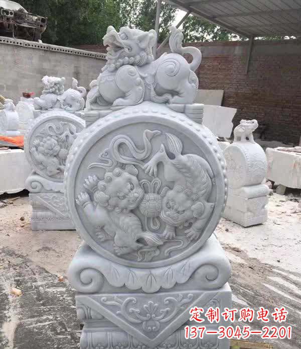 盐城大理石狮子抱鼓石雕塑