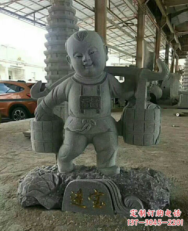 盐城装点童年的大理石招财进宝儿童雕塑