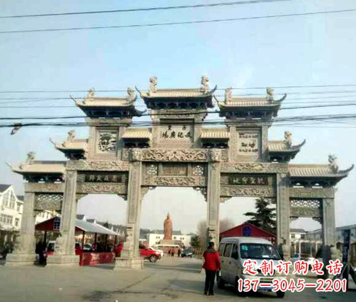 盐城大型五门石雕牌坊 (3)