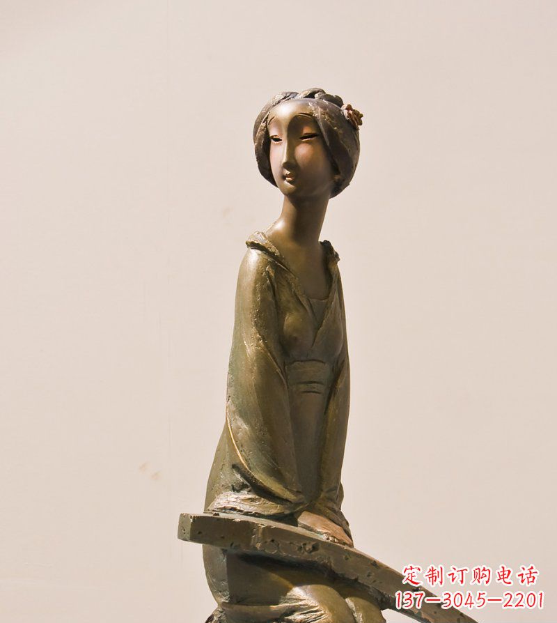 盐城古筝女人铜雕古代人物雕塑
