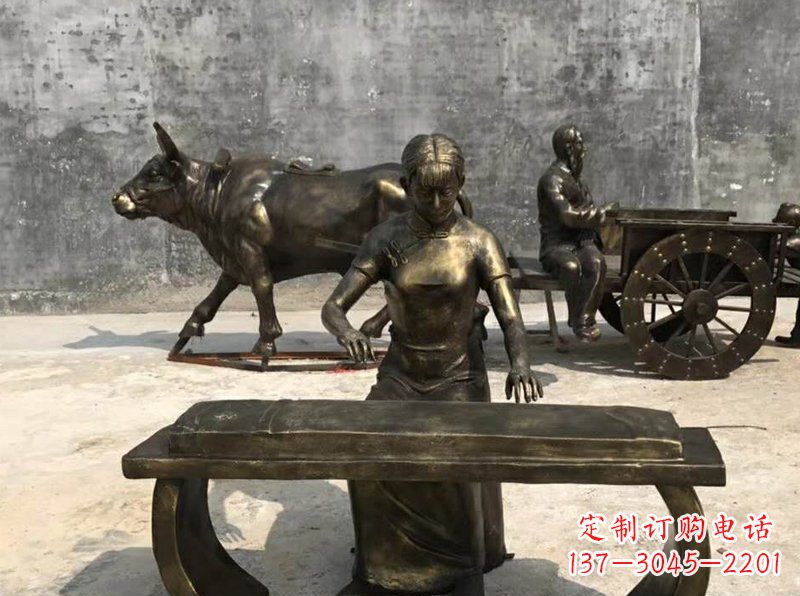 盐城铜制古筝人物校园景观雕塑