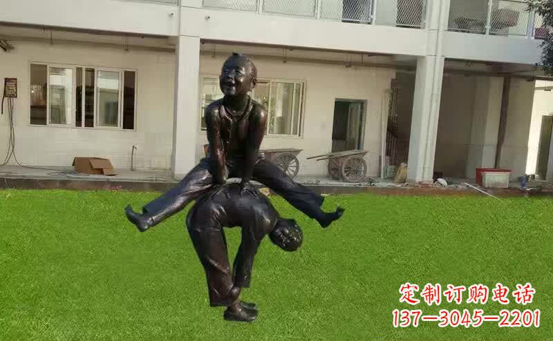 盐城卡通青少年跳马铜雕塑