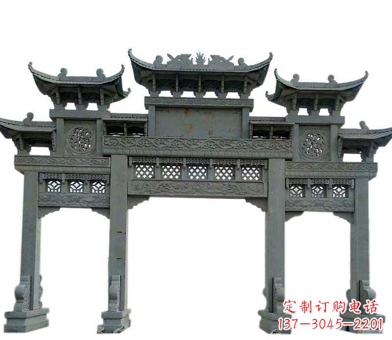 盐城仿古三门大理石牌坊石雕