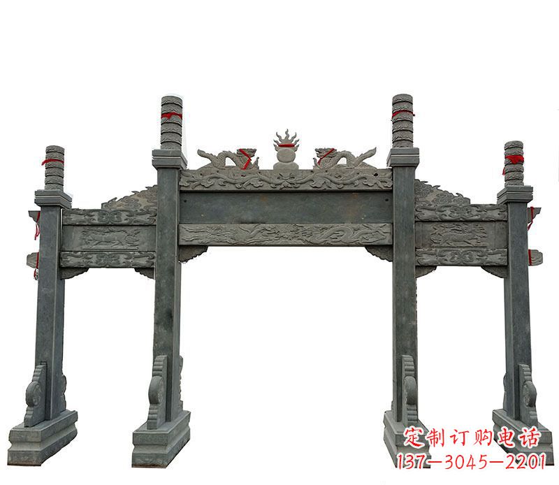 盐城仿古三门大理石牌坊石雕 (2)