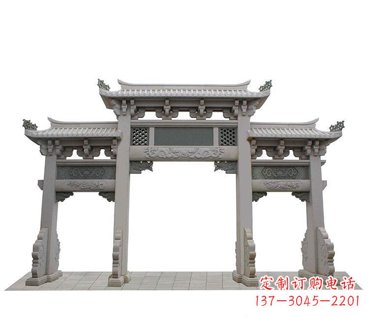 盐城精美仿古三门牌坊石雕