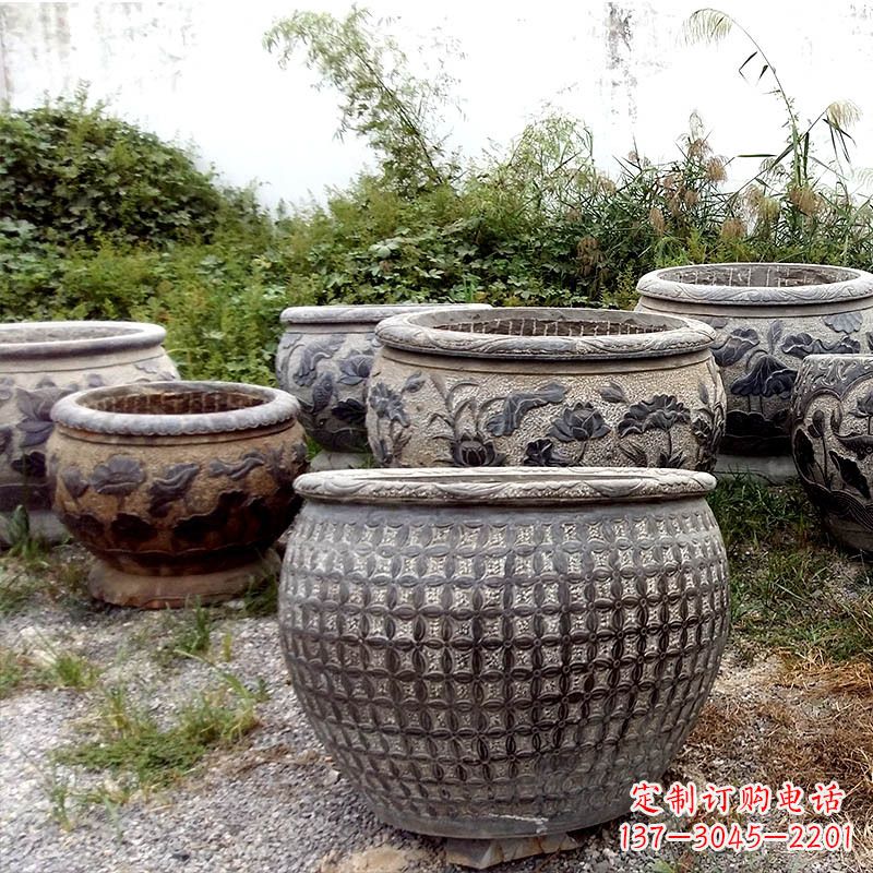 盐城仿古石雕花盆水缸