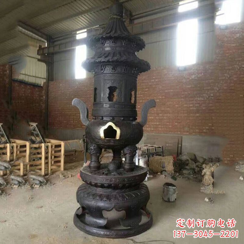 盐城花卉盘状高层圆形铜香炉雕塑