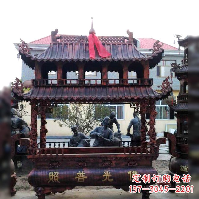 盐城古典风格三足铜香炉定制雕塑