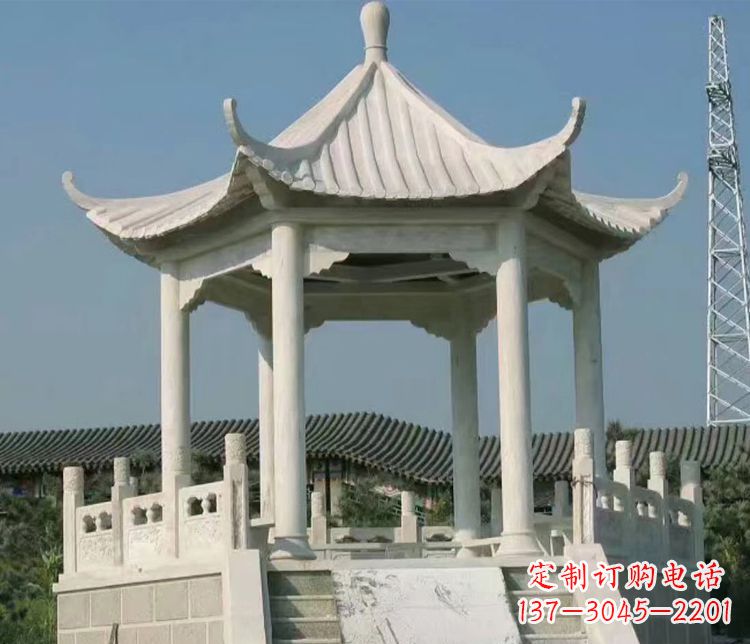 盐城极具视觉冲击力的大理石六角石凉亭雕塑