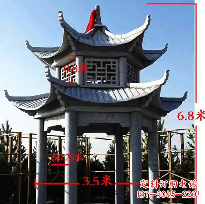 盐城杰出的大理石六角石双层凉亭雕塑