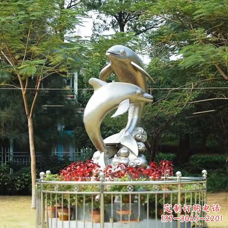 盐城公园动物海豚不锈钢景观雕塑