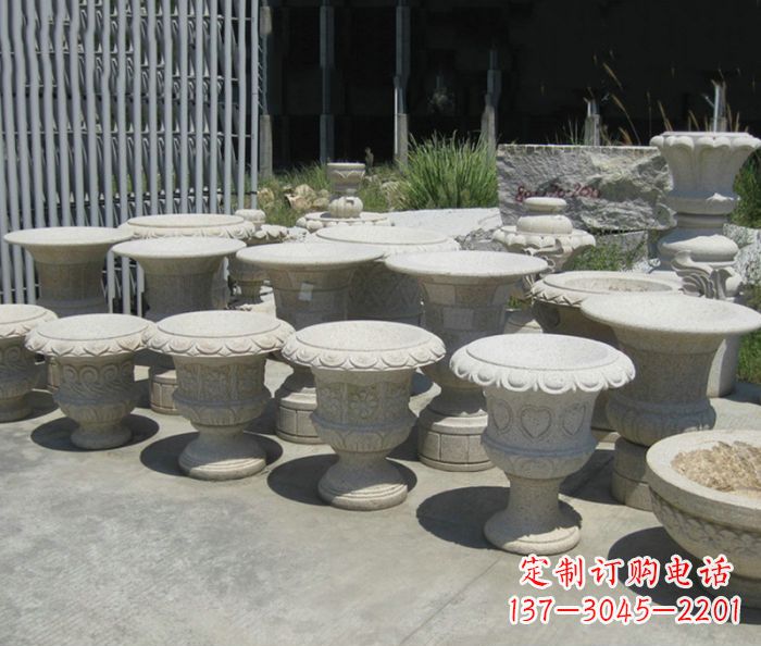 盐城大理石花盆石雕艺术品