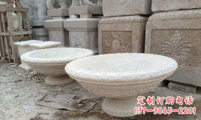 盐城细腻雅致的大理石花盆石雕