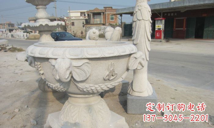 盐城公园景观象头石雕水缸