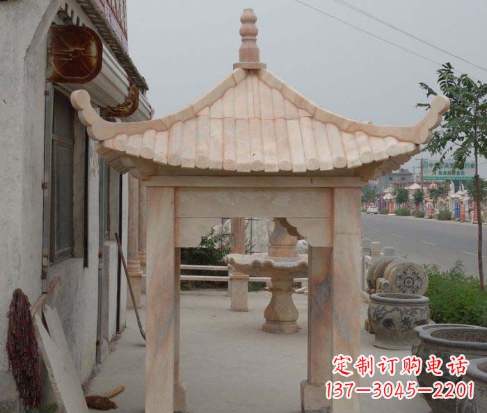 盐城精美红六角石凉亭雕塑