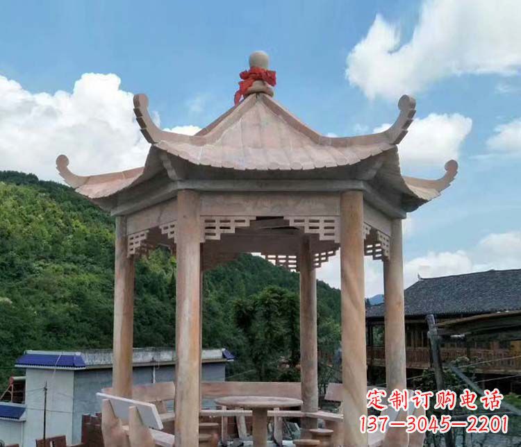 盐城公园晚霞红六角石雕凉亭 (10)