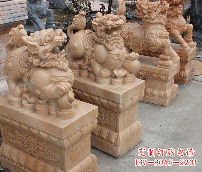 盐城中领雕塑-古代神兽晚霞红貔貅石雕