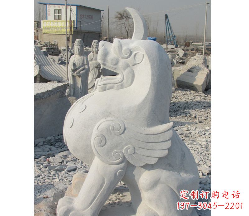 盐城汉白玉独角兽石雕,精美细腻,魅力无穷