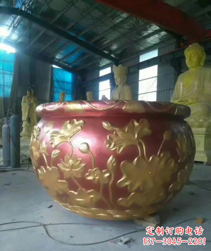 盐城荷花水缸铜雕塑,高雅奢华!