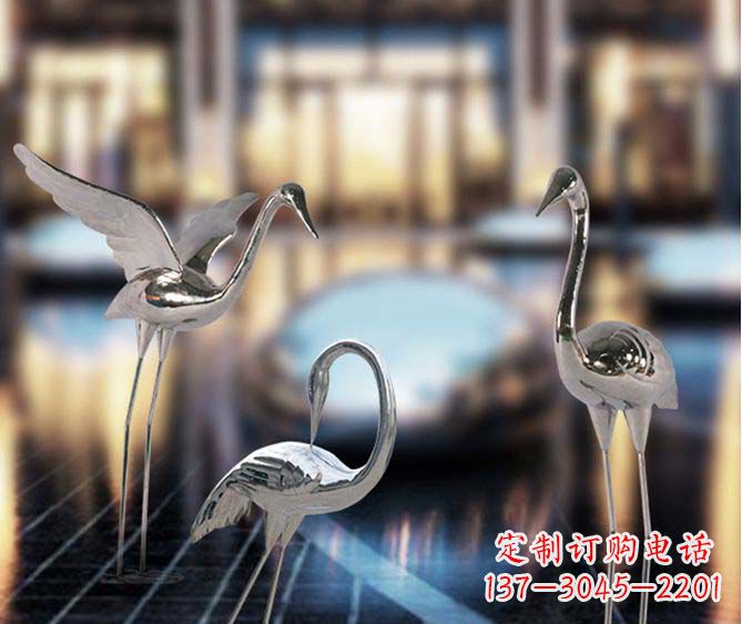 盐城户外镜面不锈钢仙鹤雕塑