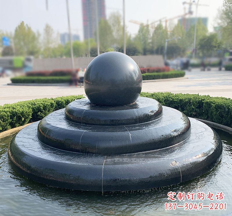 盐城临沂石雕风水球喷泉,雕塑定制专属于您