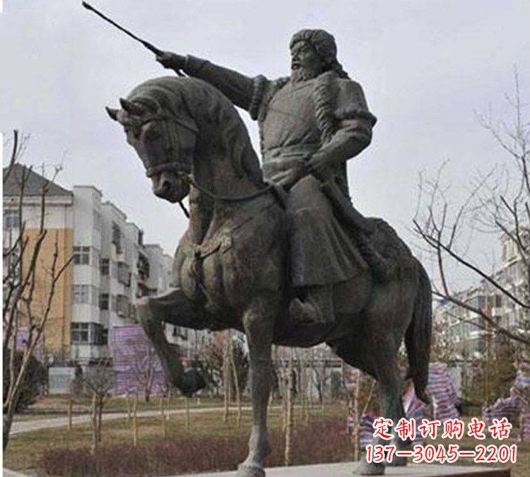 盐城精致雕刻成吉思汗青铜骑马