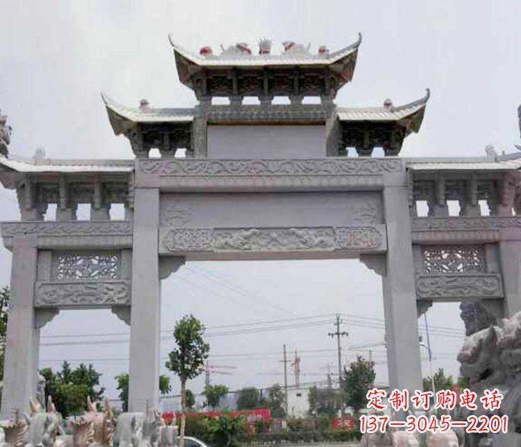 盐城中领雕塑-三门牌坊大理石石雕