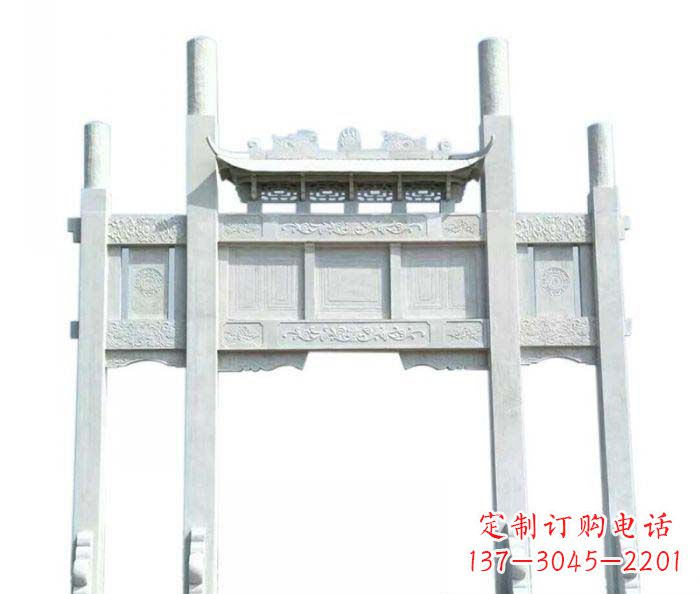 盐城三门石雕牌坊定制精美牌坊雕塑