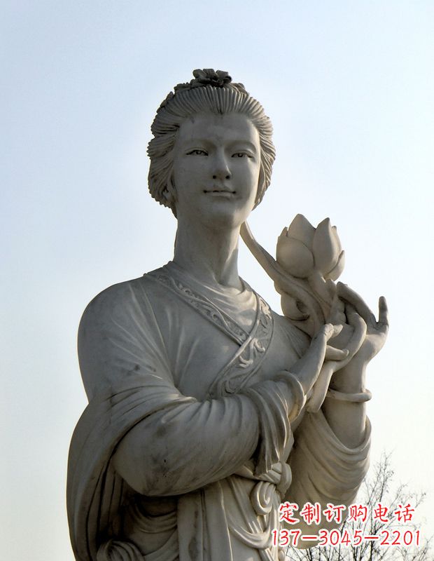 盐城十二花神之六月荷花晁采汉白玉古代美女雕像