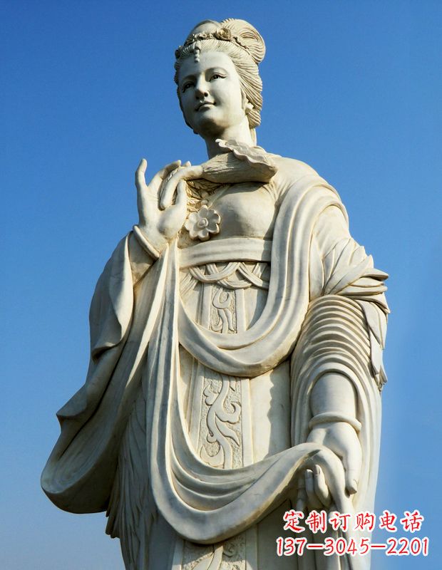 盐城十二花神之七月鸡冠花蔡氏汉白玉古代美女雕像