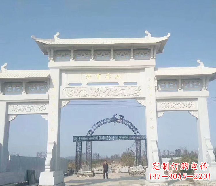 盐城石牌坊三门牌坊石雕 (4)