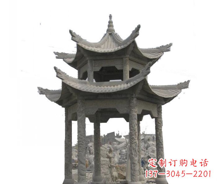 盐城双层仿古石雕凉亭 (2)