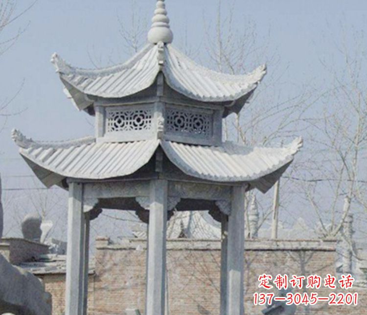 盐城双层仿古六角凉亭石雕