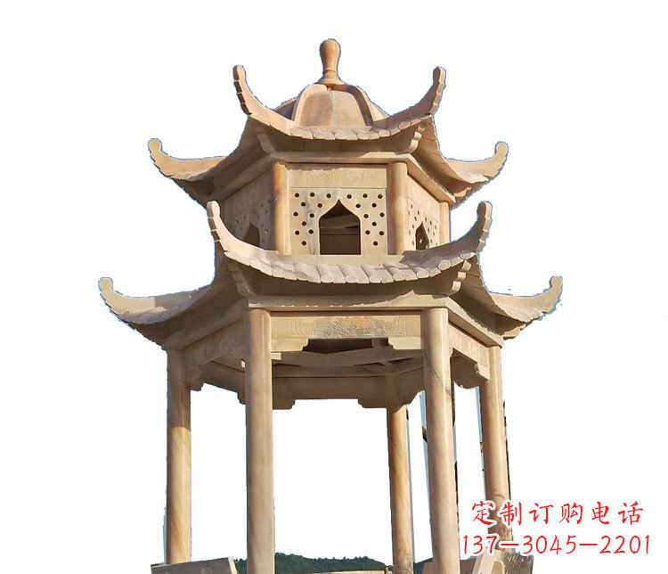 盐城双层晚霞红凉亭石雕 (2)