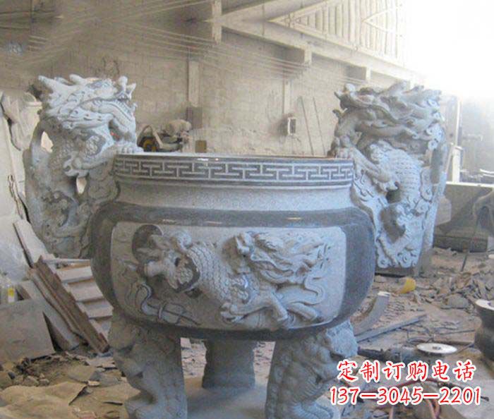 盐城寺庙景观龙头水缸石雕