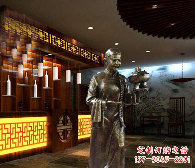 盐城铜雕店小二小品人物雕塑